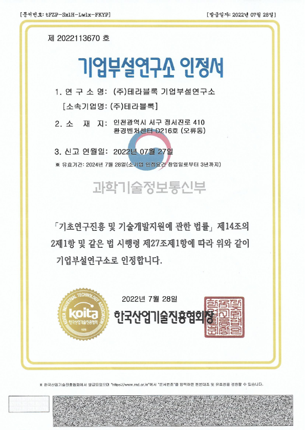 Certificate of Corporate Research Center